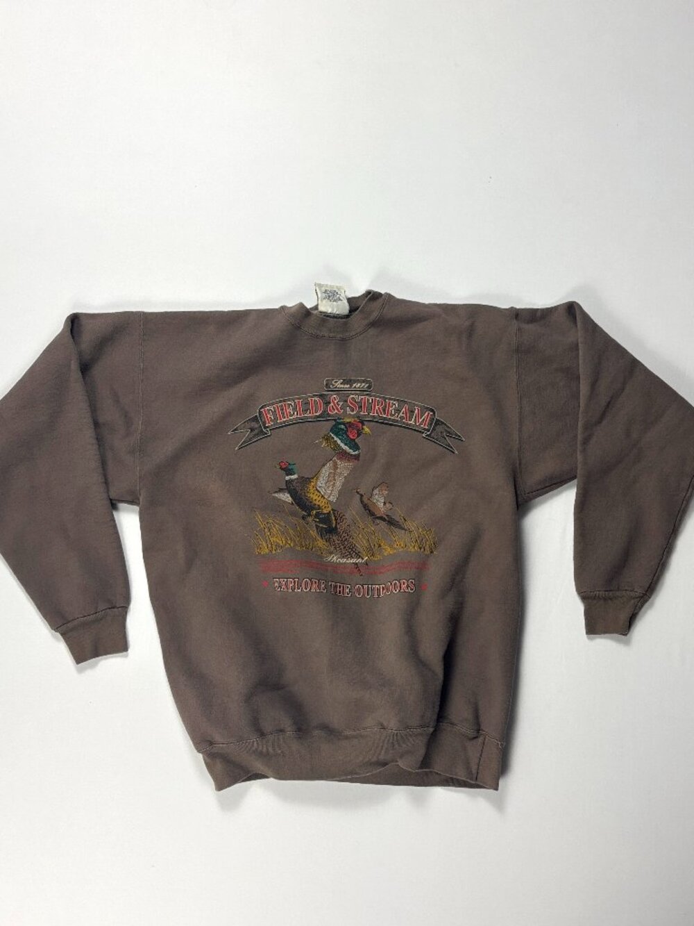 Vintage Field & Stream Crewneck Sweatshirt Brown L Pheasant Bird Hunting USA